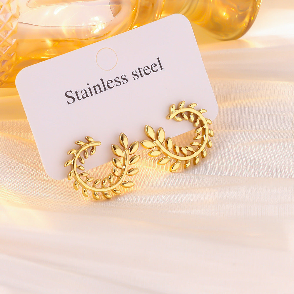 Wholesale Trendy Gold Wheat Ear Earrings For Women 18K Gold Plated Stainless Steel Jewelry Accessory