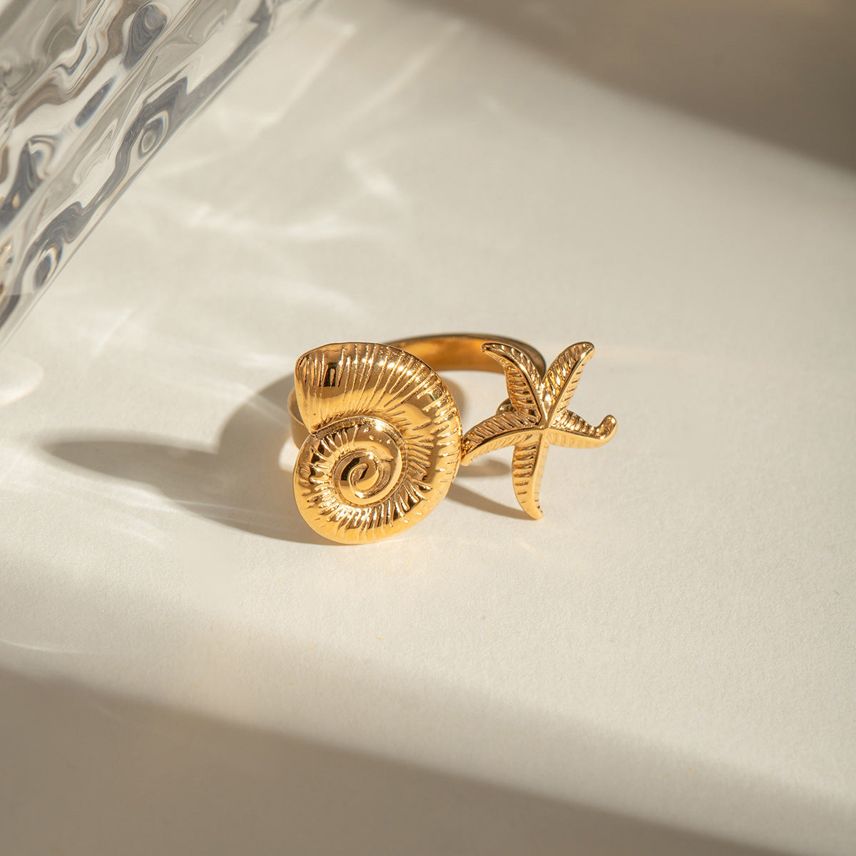 Wholesale 18k gold stainless steel starfish conch opening ring