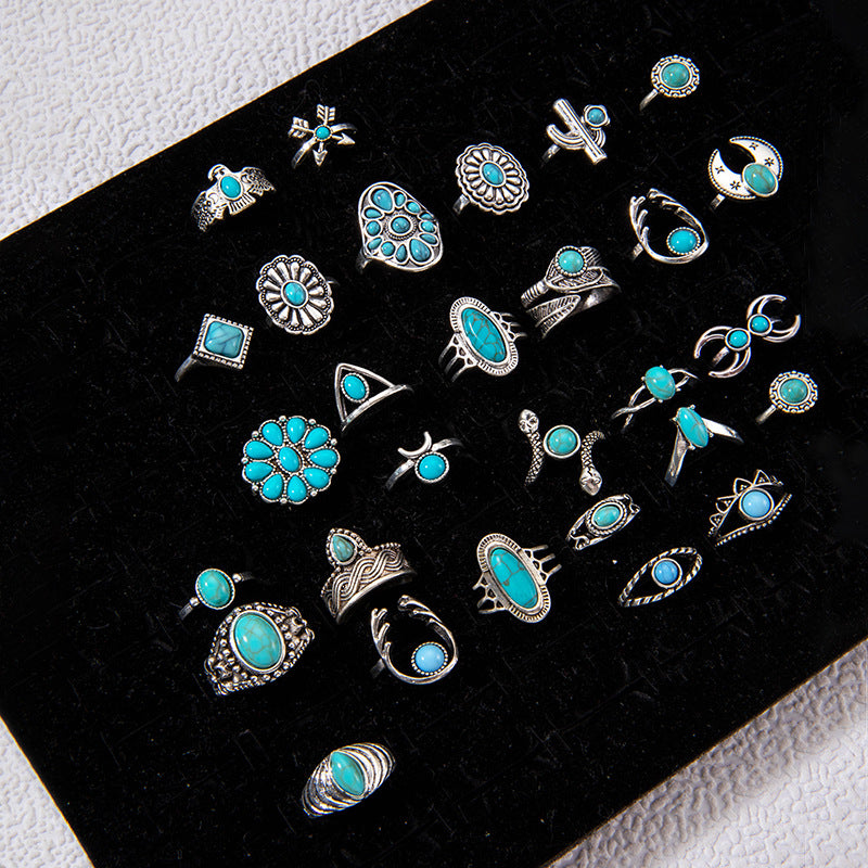 Wholesale Vintage Turquoise Ring Ethnic Style Oval Cross Geometric Ring ACC-RS-YongGe004