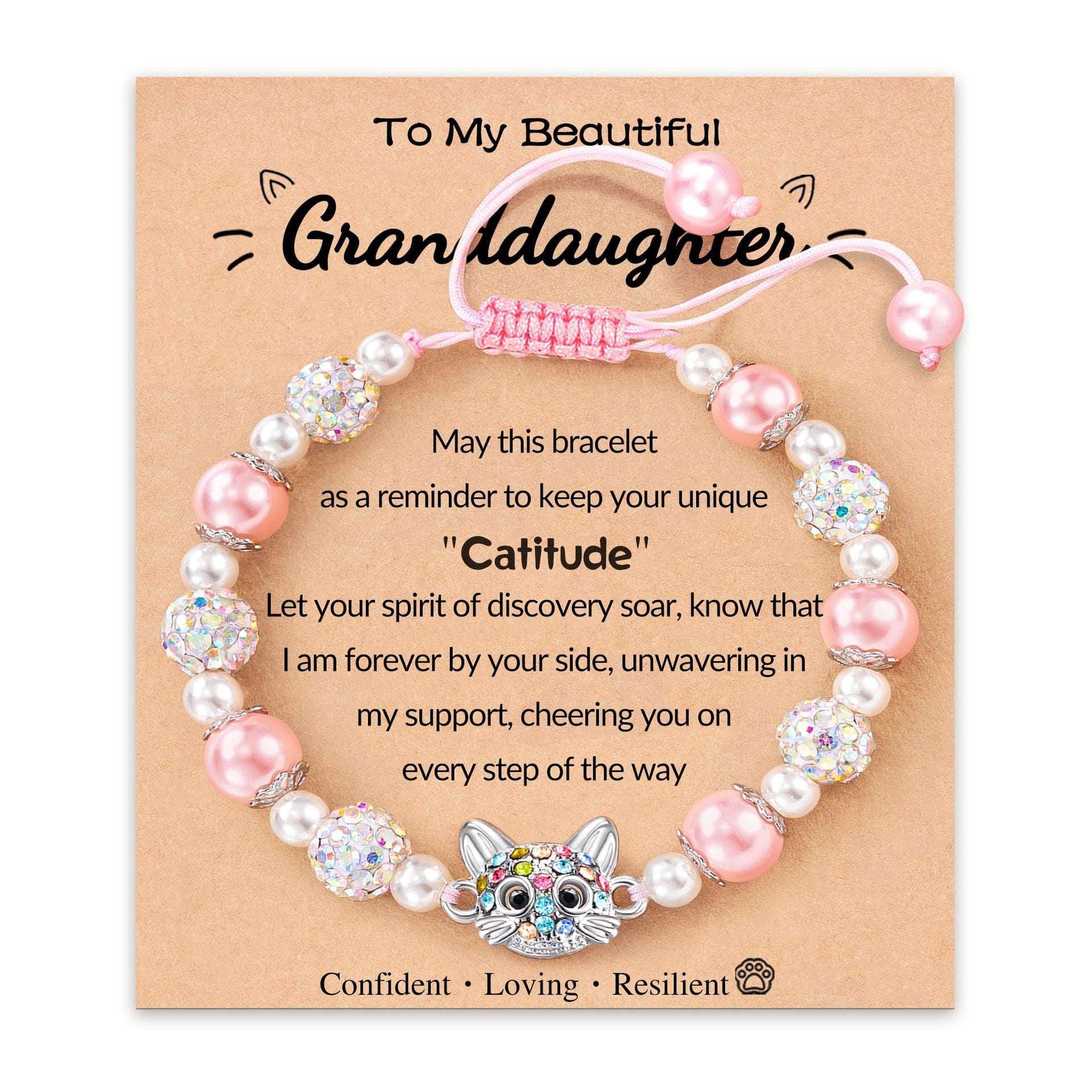 Wholesale Pink Bead Diamond Cat Pendant Bracelet