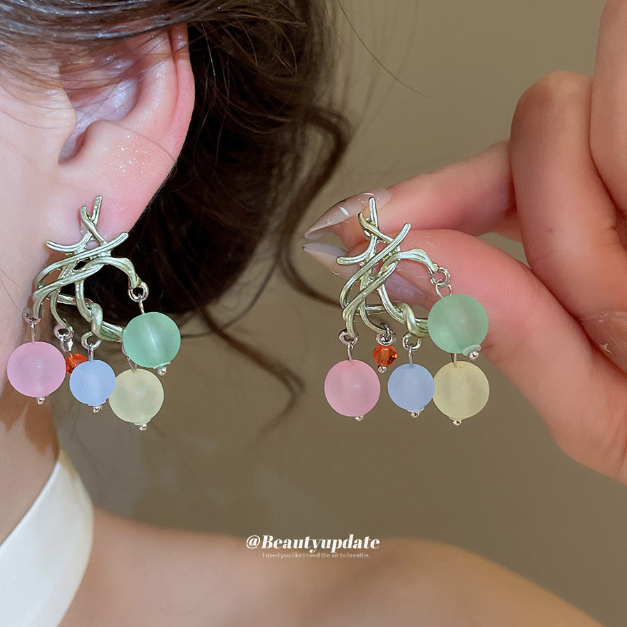 Wholesale Korean style dopamine-infused glass sweet tassel earrings