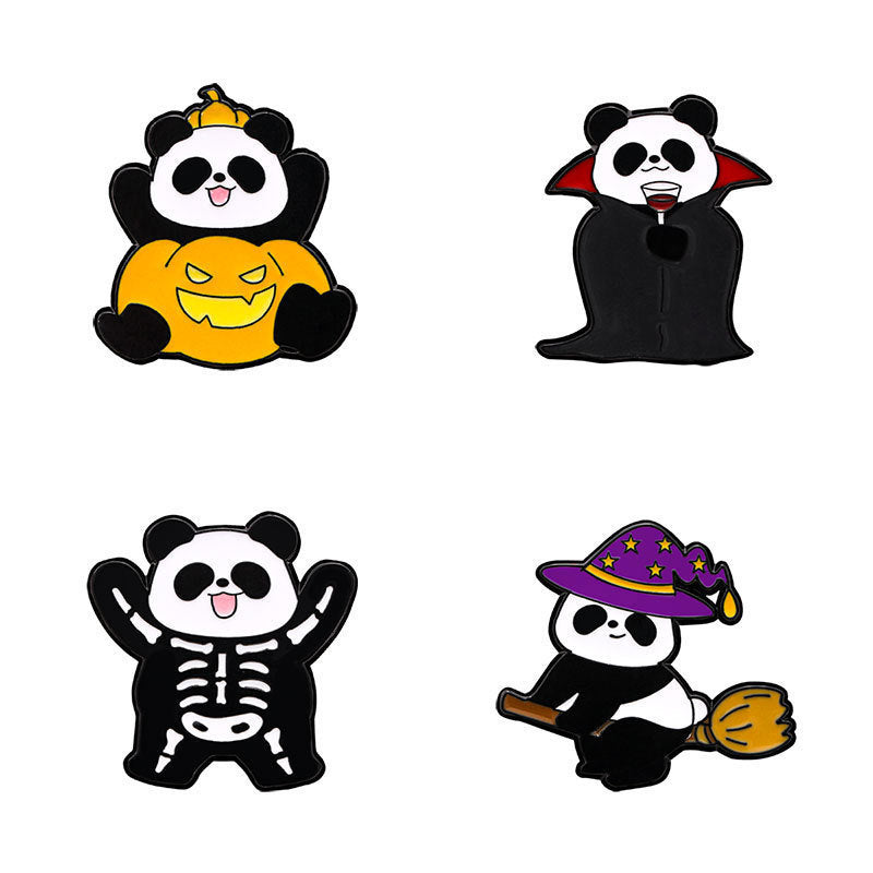 Wholesale  Panda Cartoon Brooch Drip Oil Alloy Badge With Pumpkin Witch Vampire Skull Fashion Accessory For Party Gift Boutique Resale