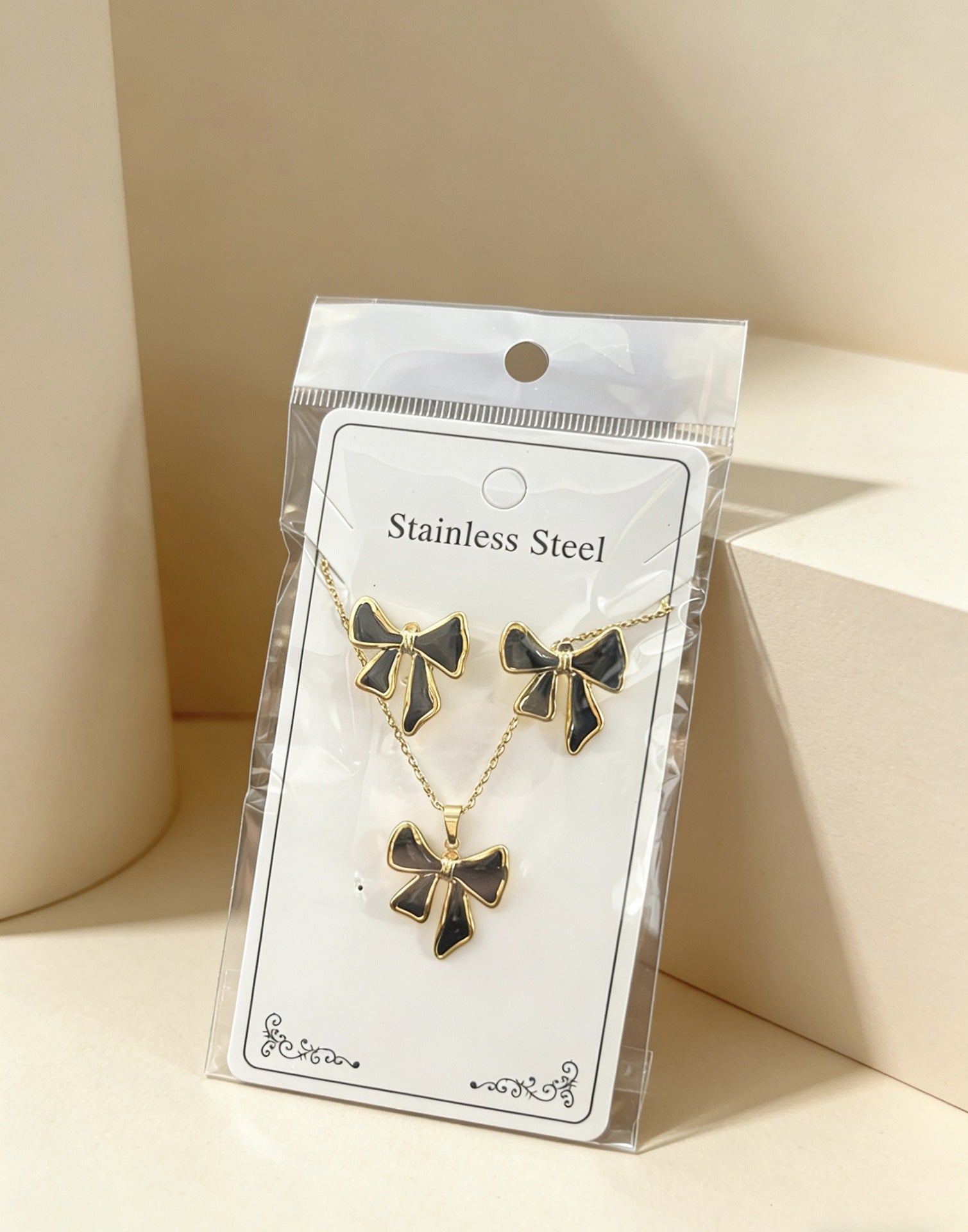 Wholesale Stainless Steel Flower and Teardrop Enamel Earrings and Necklace Set