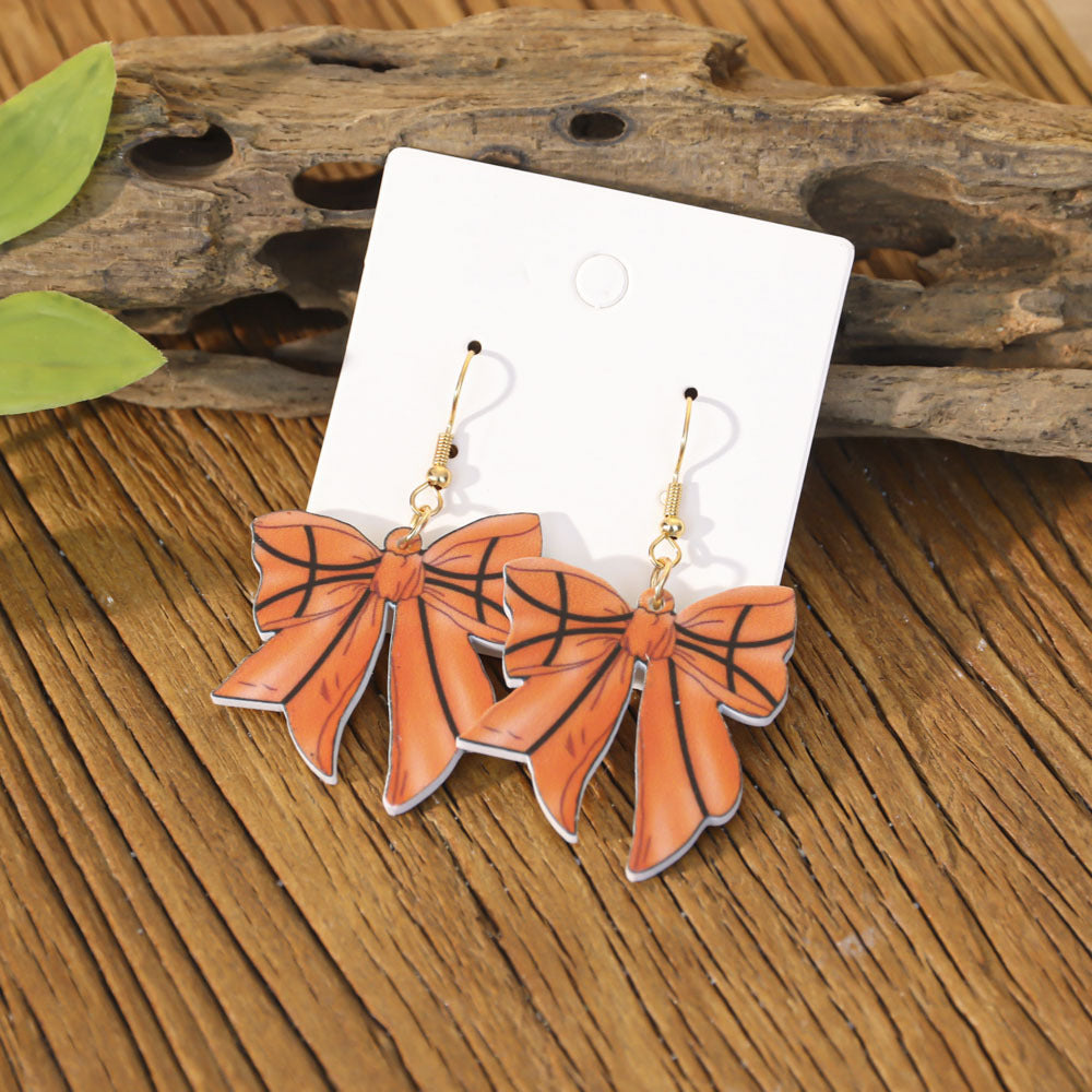 Wholesale Sports style football and rugby bow earrings