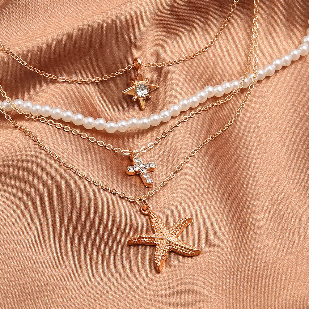 Wholesale  cross pearl sun-shaped diamond pendant necklace