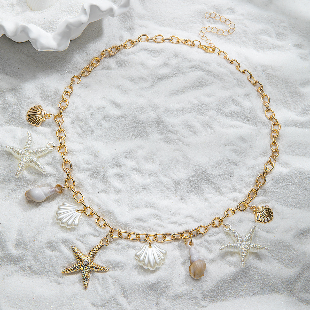 Wholesale Bohemian  alloy starfish scallop conch pendant adjustable women's necklace