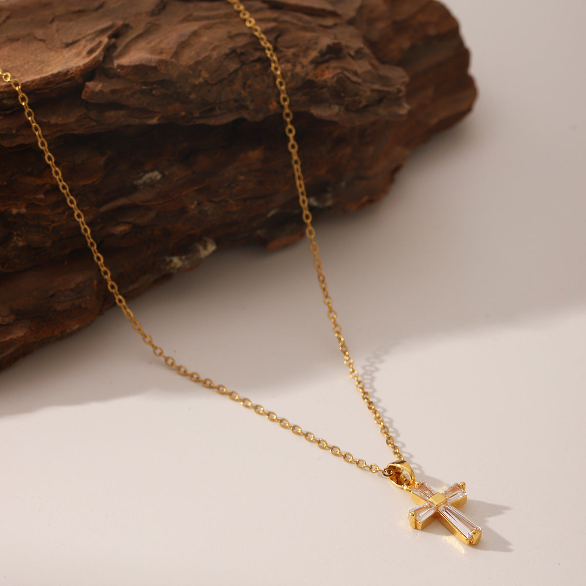 Wholesale Titanium Steel cross necklace diamond pendant clavicle chain