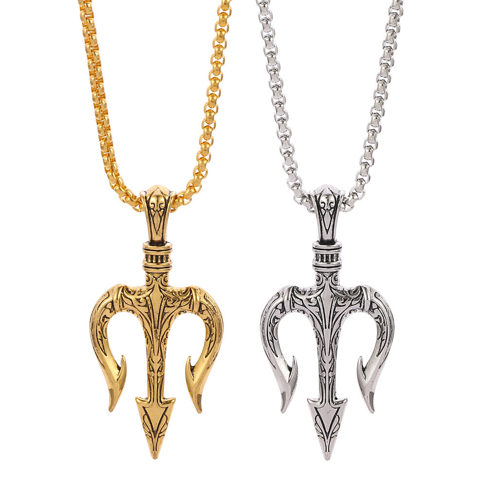 Wholesale retro trident metal personality pendant necklace