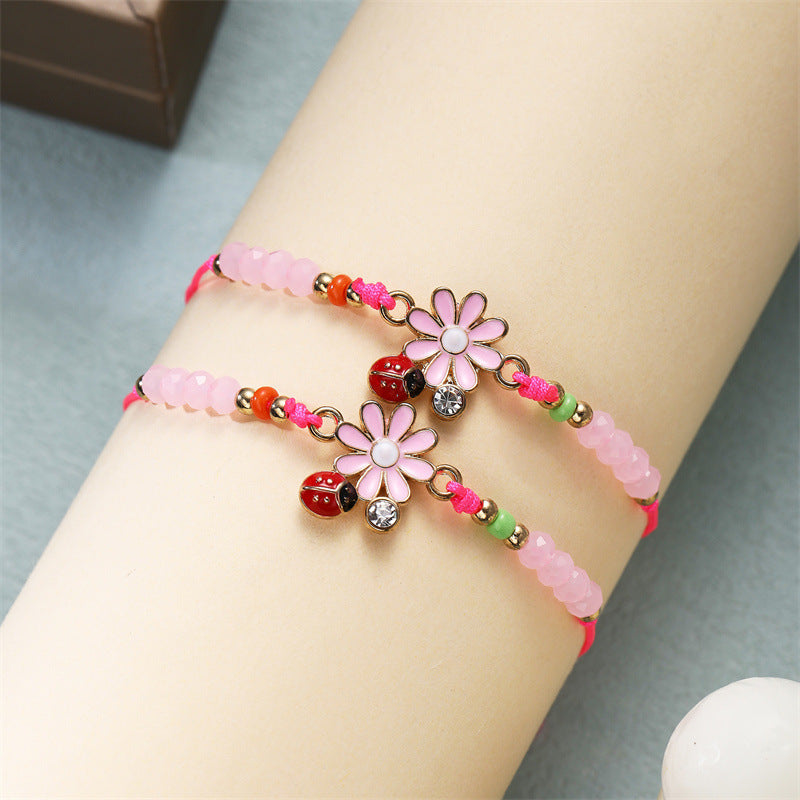 Wholesale Colorful Daisy Ladybug Beaded Knot Bracelet
