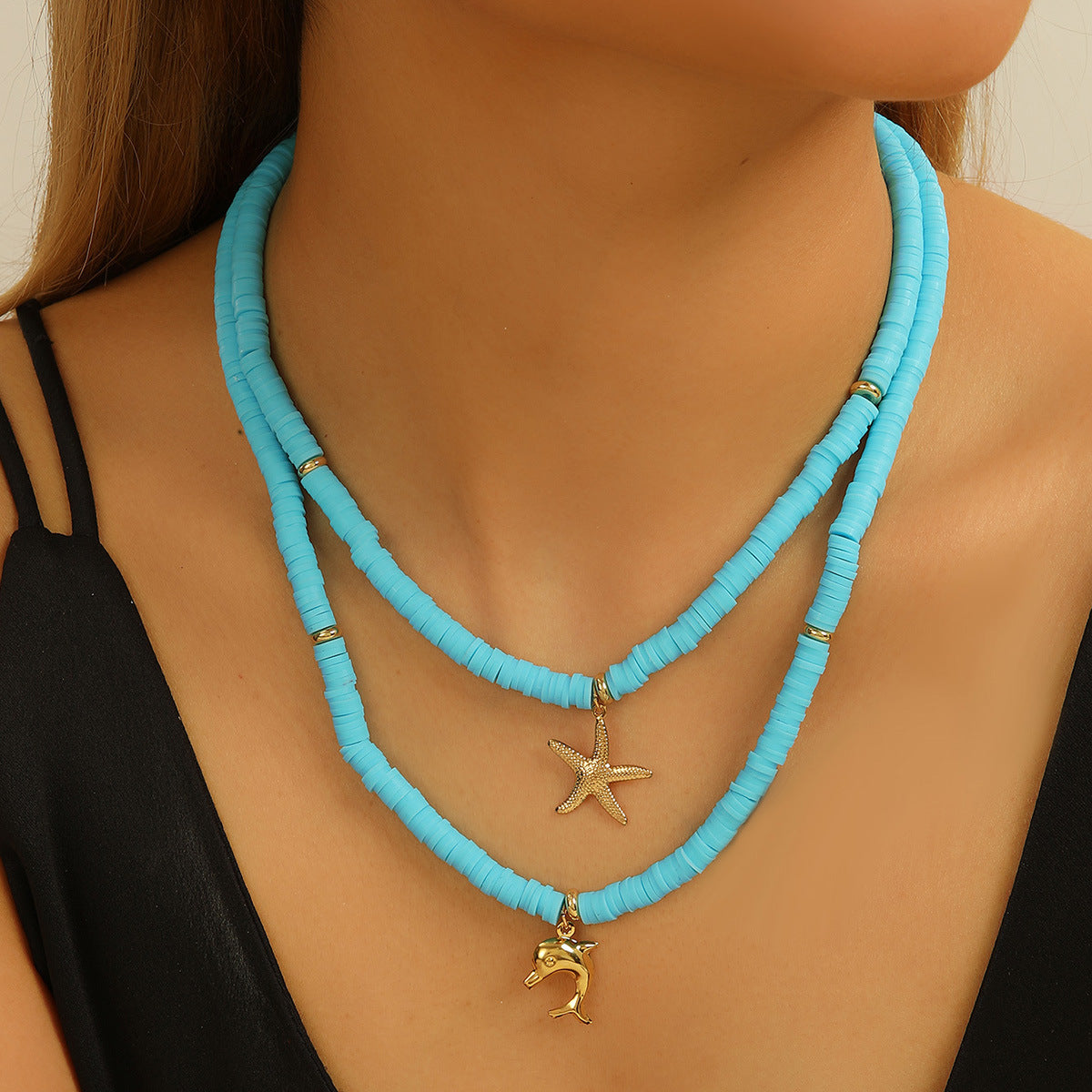 Wholesale Color String Ocean Wind Starfish Shell Dolphin Necklace