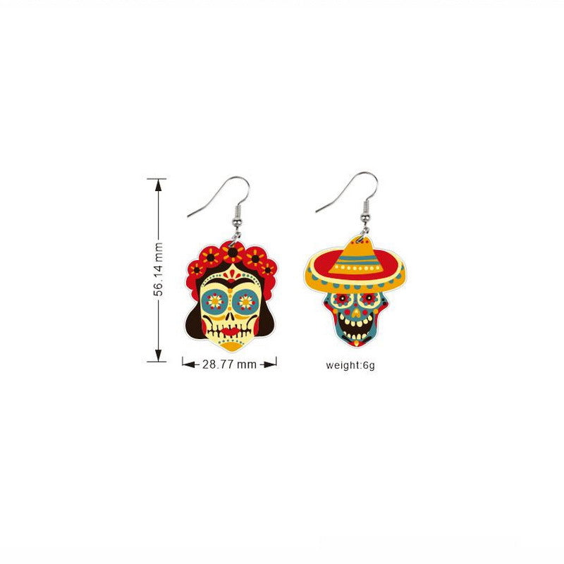 Wholesale Mexican May Day Carnival Chili Rainbow Horse Wine Hat Skull Avocado Acrylic Earrings ACC-ES-XP009