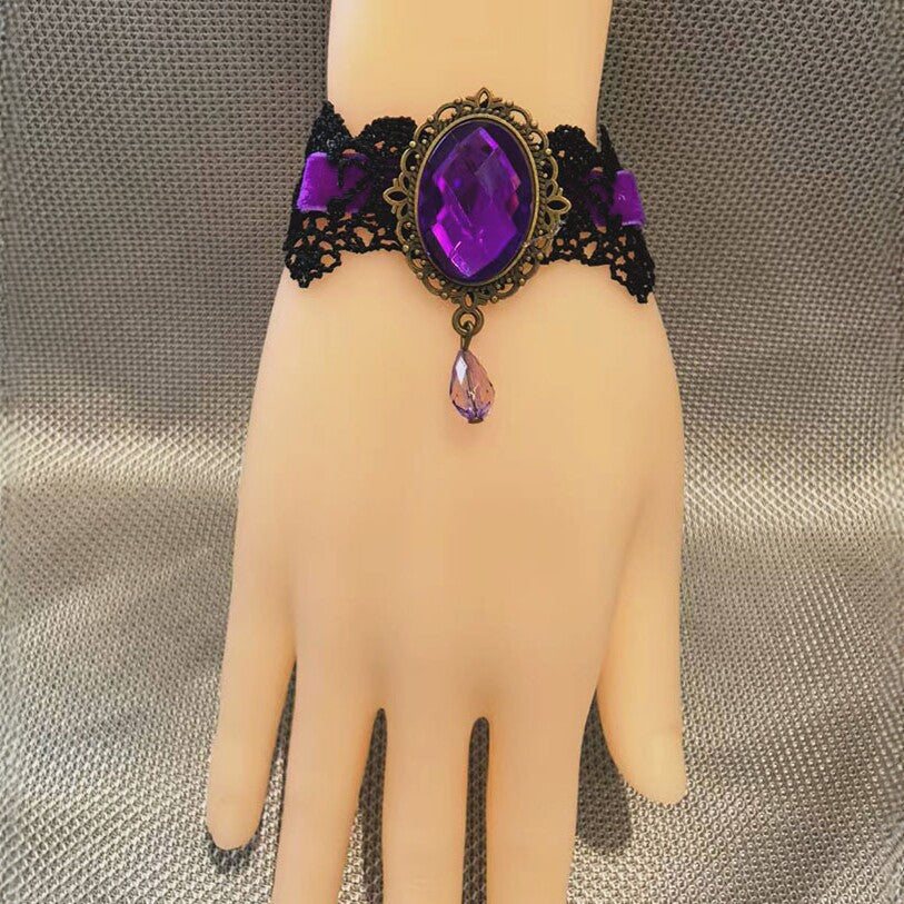 Wholesale Gothic Victorian Lace Bracelet with Red Crystal Pendant,  Chic Jewelry Accessory