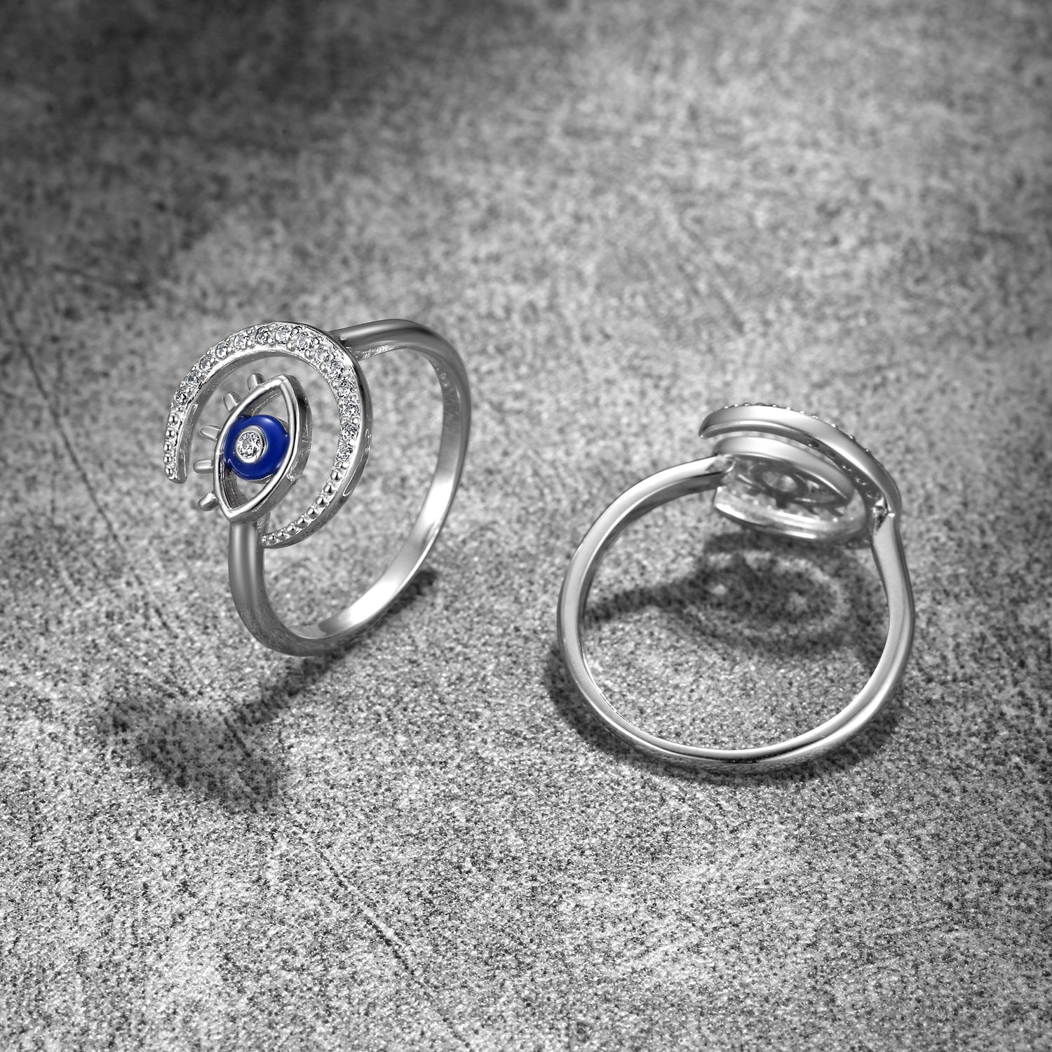 Wholesale Star Moon Demon Eye Ring S925 Sterling Silver Blue Oil Drop Inlaid Zircon Rings ACC-RS-MC005
