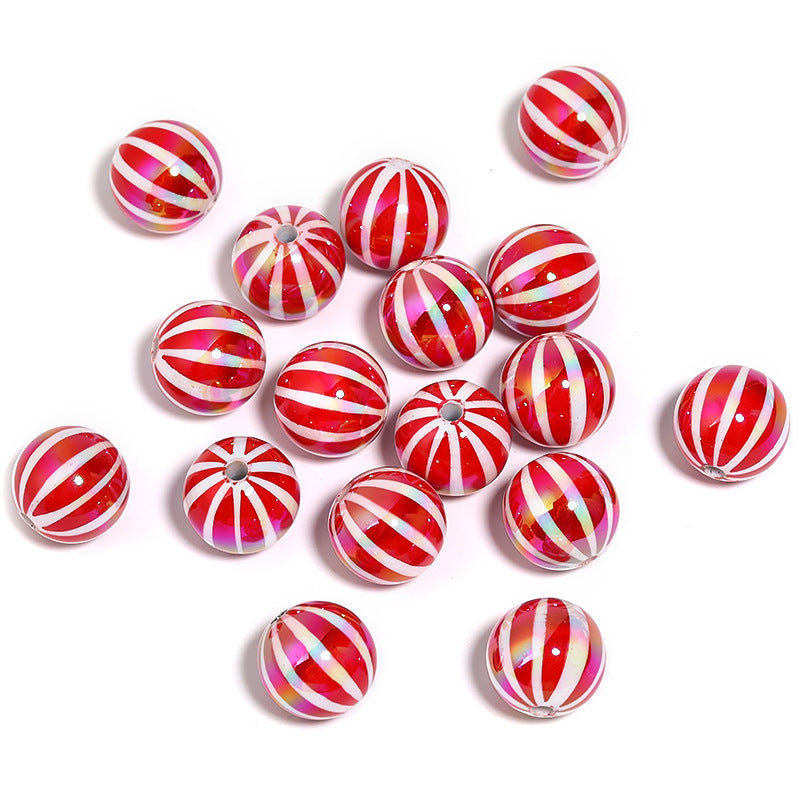 Wholesale 100pcs UV Plated Contrast Red and White Stripes Christmas DIY Beaded Accessories ACC-BDS-BLG077