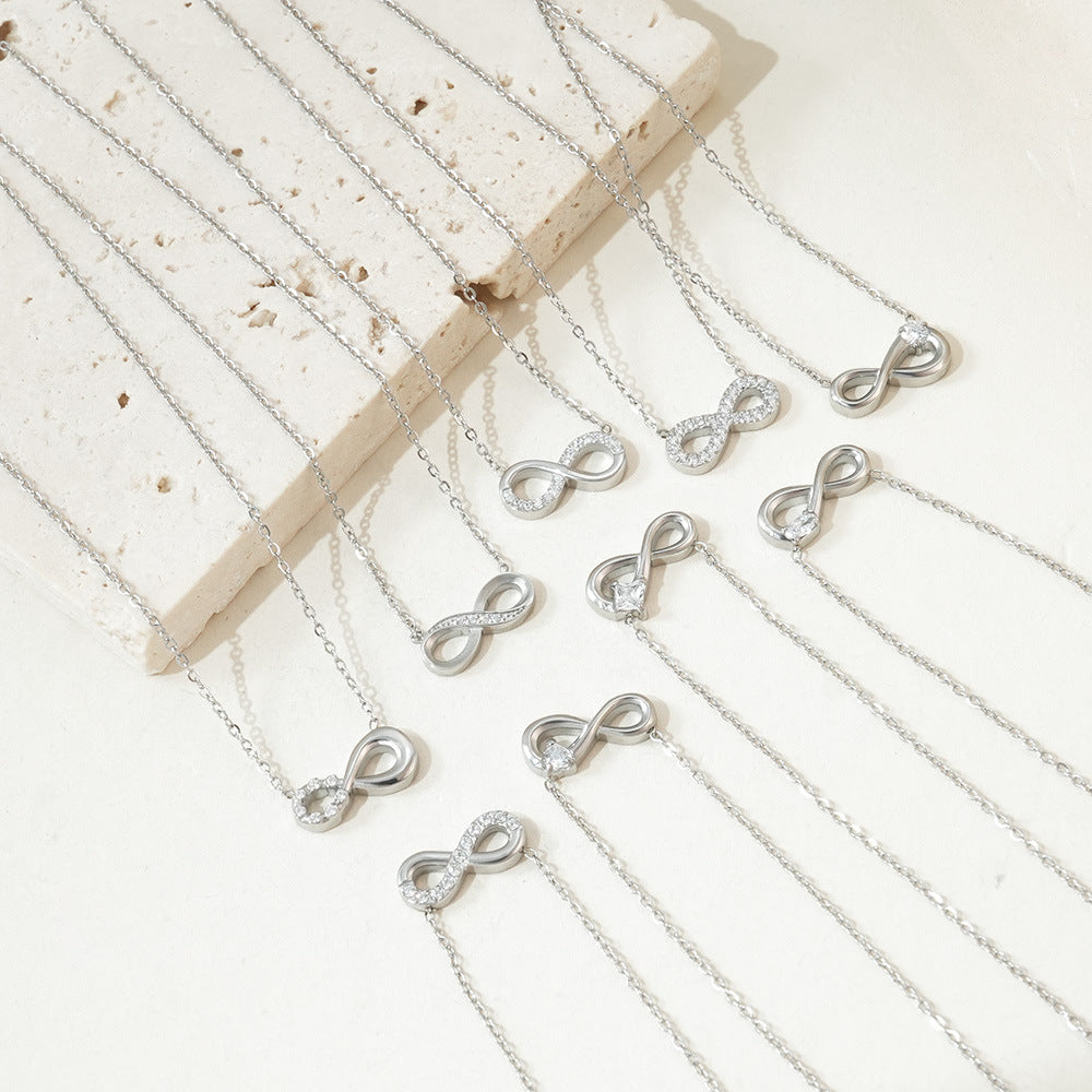 Wholesale Titanium steel infinity symbol necklace with zircon stones