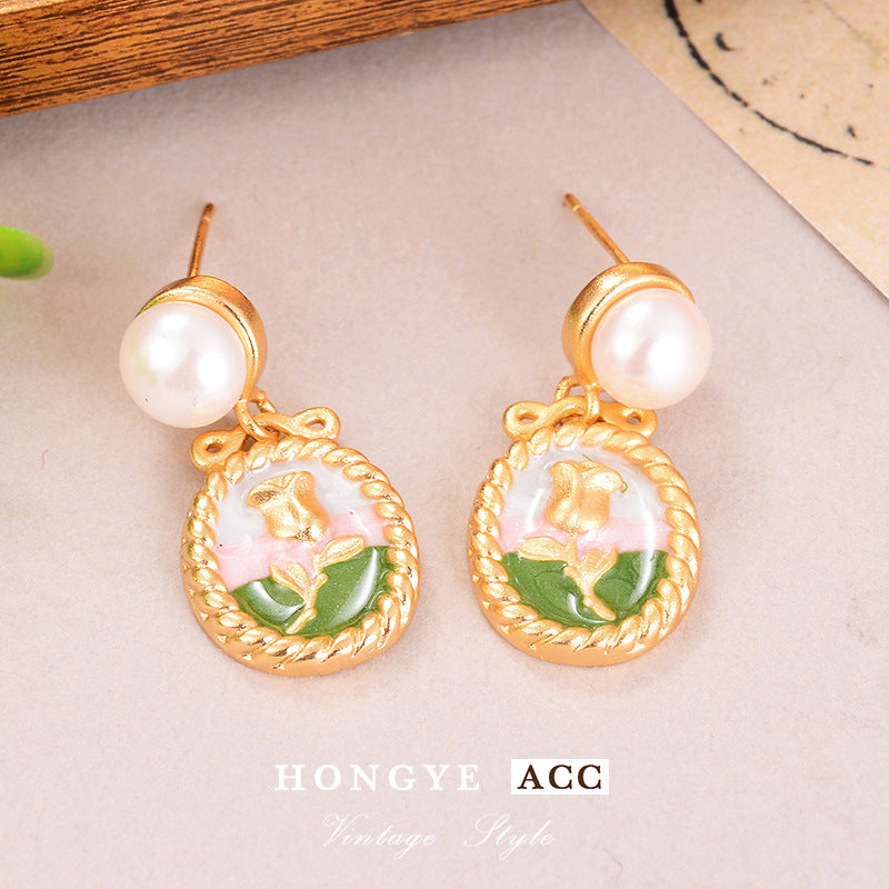 Wholesale Baroque Pearl Earrings  Oil Painting Series Ear Jewelry