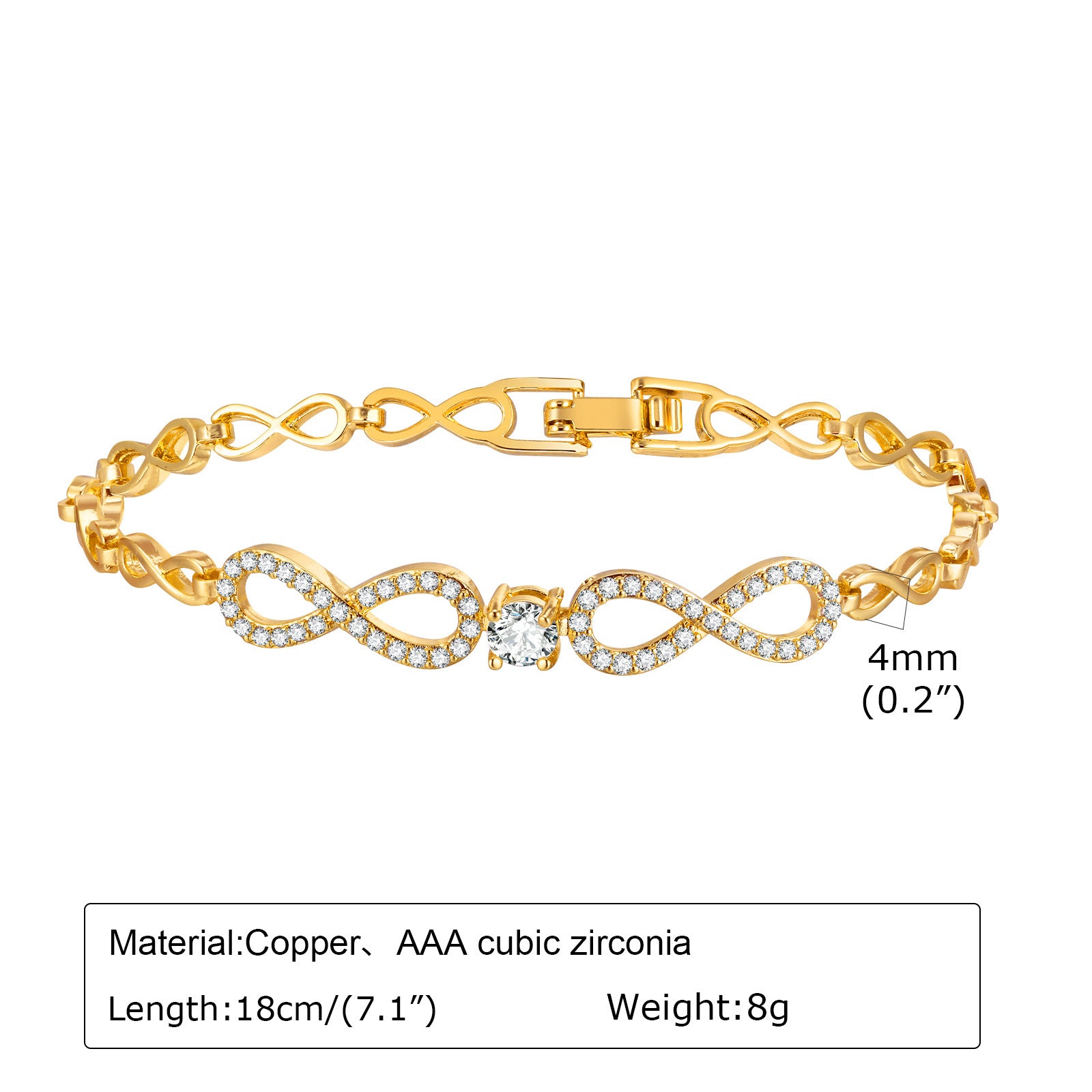 Wholesale Copper Zircon Leaf Infinity Heart Shape Gold Bracelet ACC-BT-HuaLanXin002