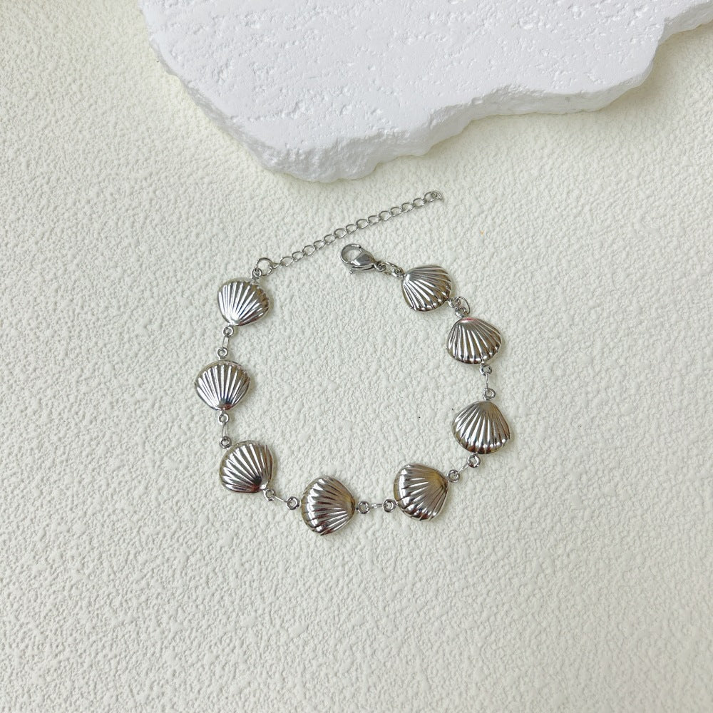 Wholesale  marine series stainless steel three-dimensional hollow shell necklace