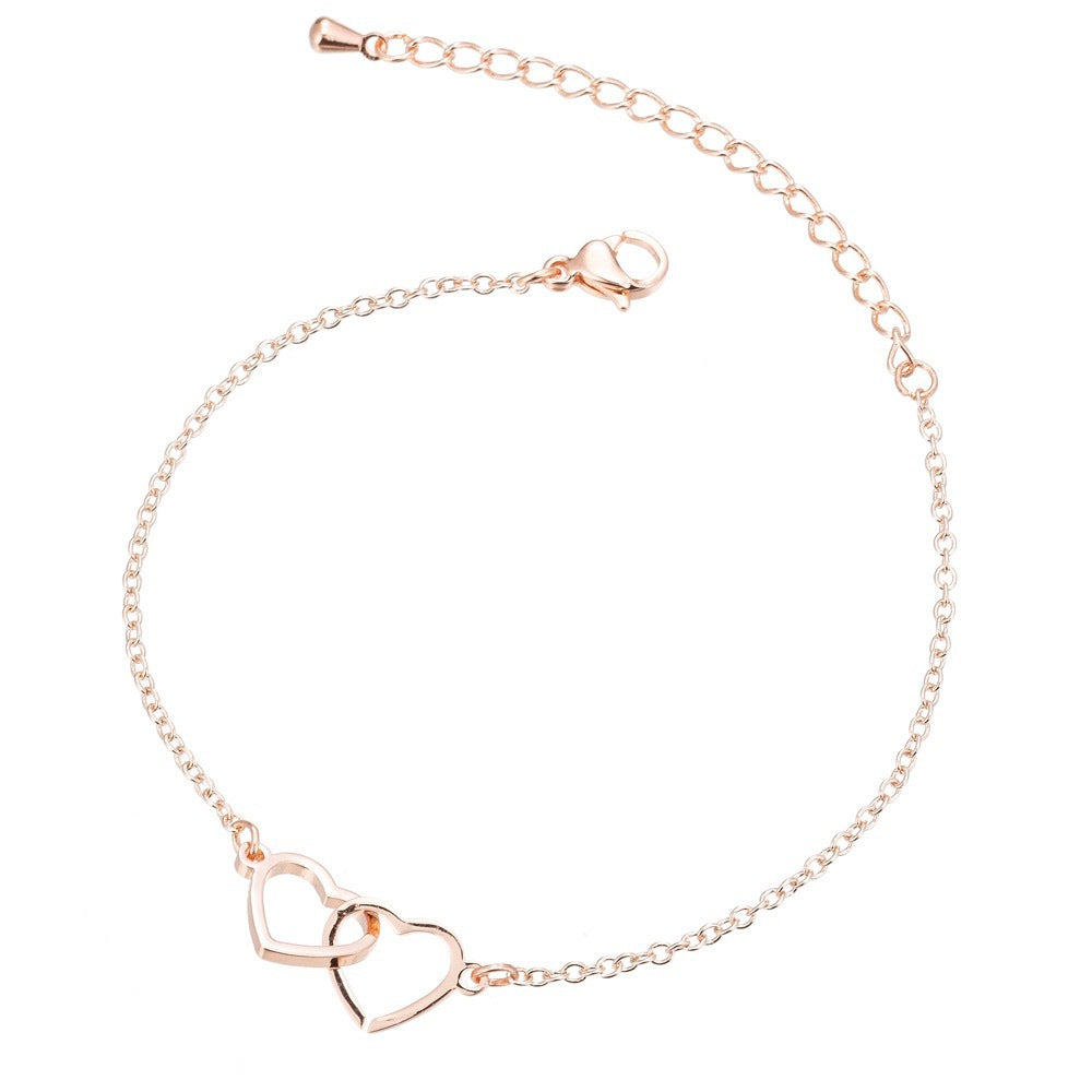 Wholesale Simple Sterling Vacuum Plated Double Heart Love Word Necklace