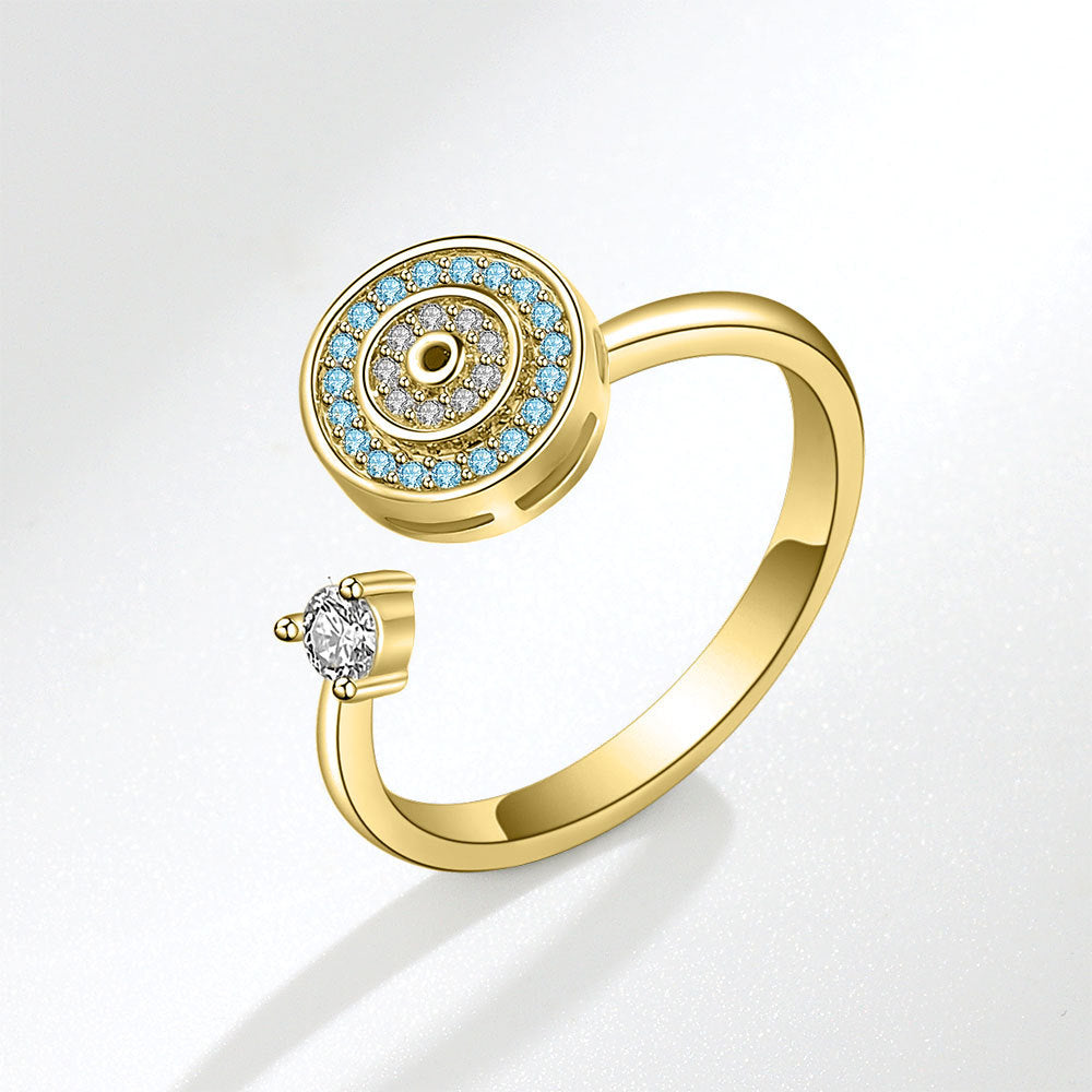 Wholesale S925 sterling silver Devil's Eye rotating ring  adjustable ring