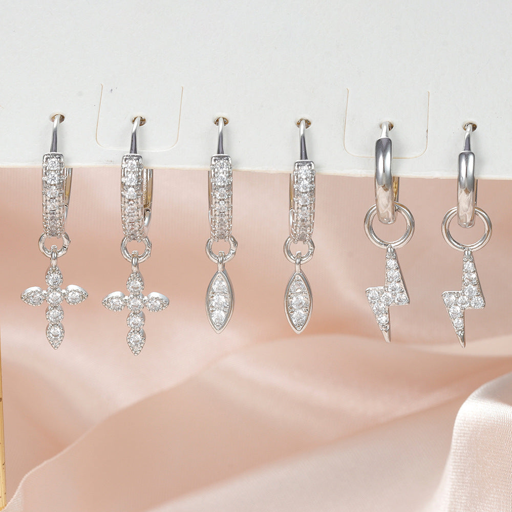 Wholesale Gold Plated Water Drop Cross Zircon Earrings Trendy Party Jewelry