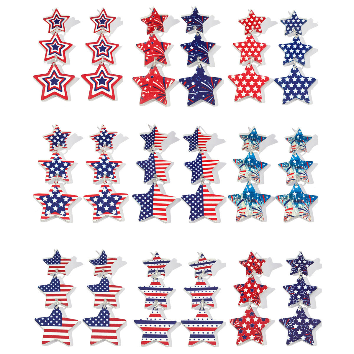 Wholesale 10pcs  Independence Day Flag Five-Pointed Star  Women's Earrings