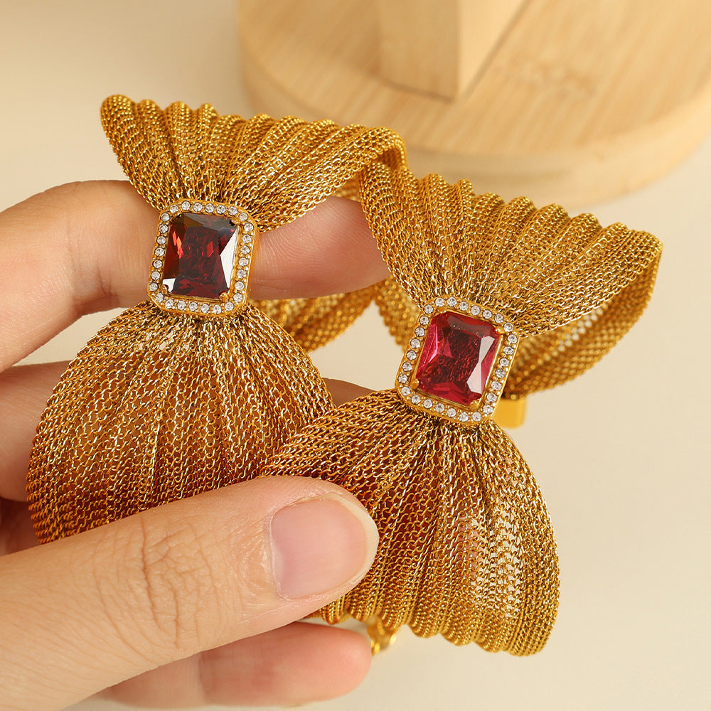 Wholesale Titanium Steel  Atmosphere Bracelet Bow Design Inlaid Stone Simple Bracelet