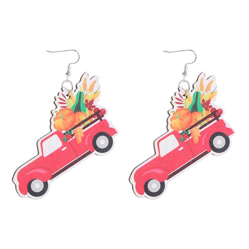 Wholesale Thanksgiving Pumpkin Maple Leaf Turkey Wooden Earrings ACC-ES-CT030
