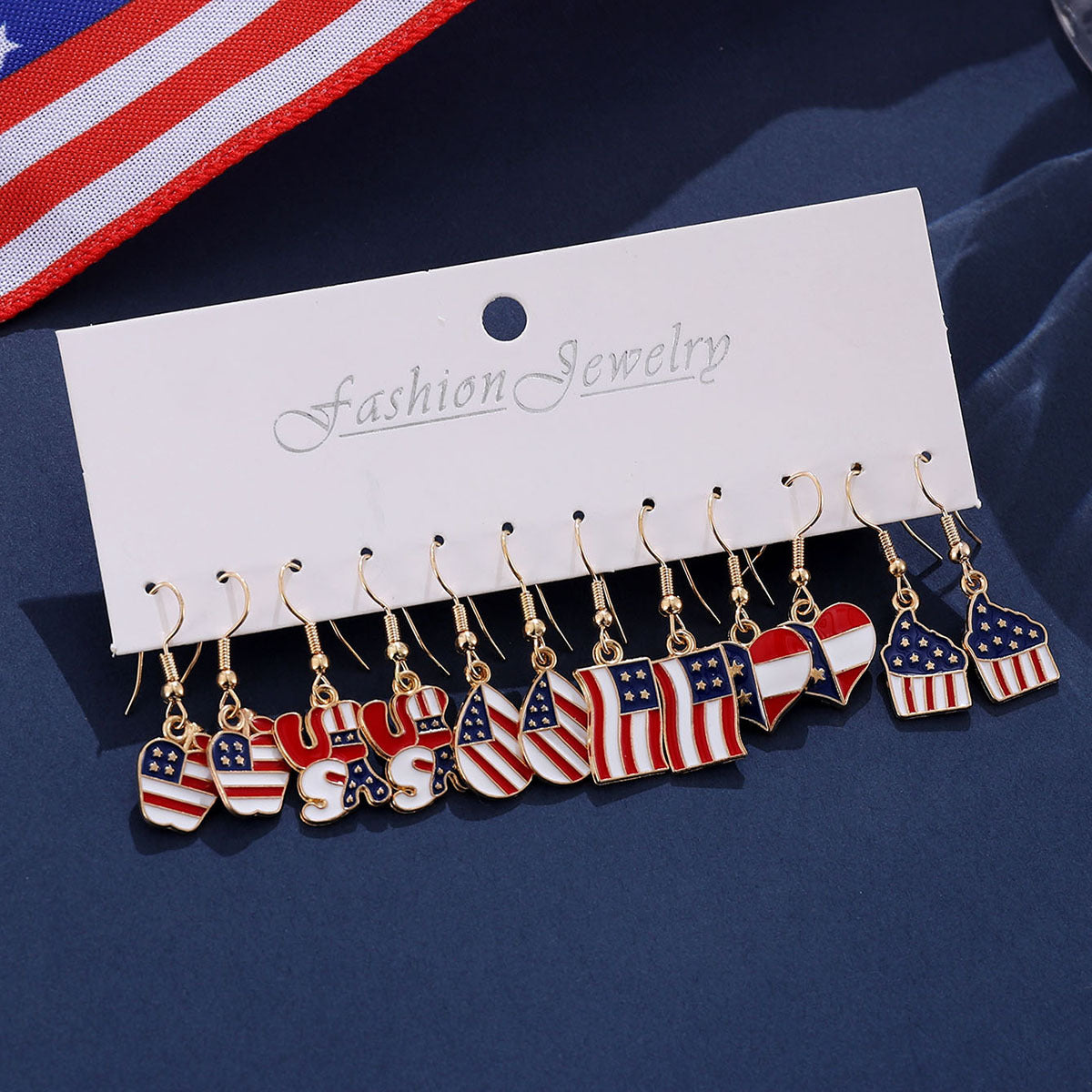 Wholesale Independence Day Red, White and Blue Star Striped American Flag Earrings Set