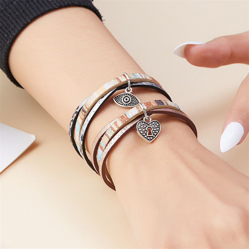 Wholesale Devil's Eye three-layer leather bracelet