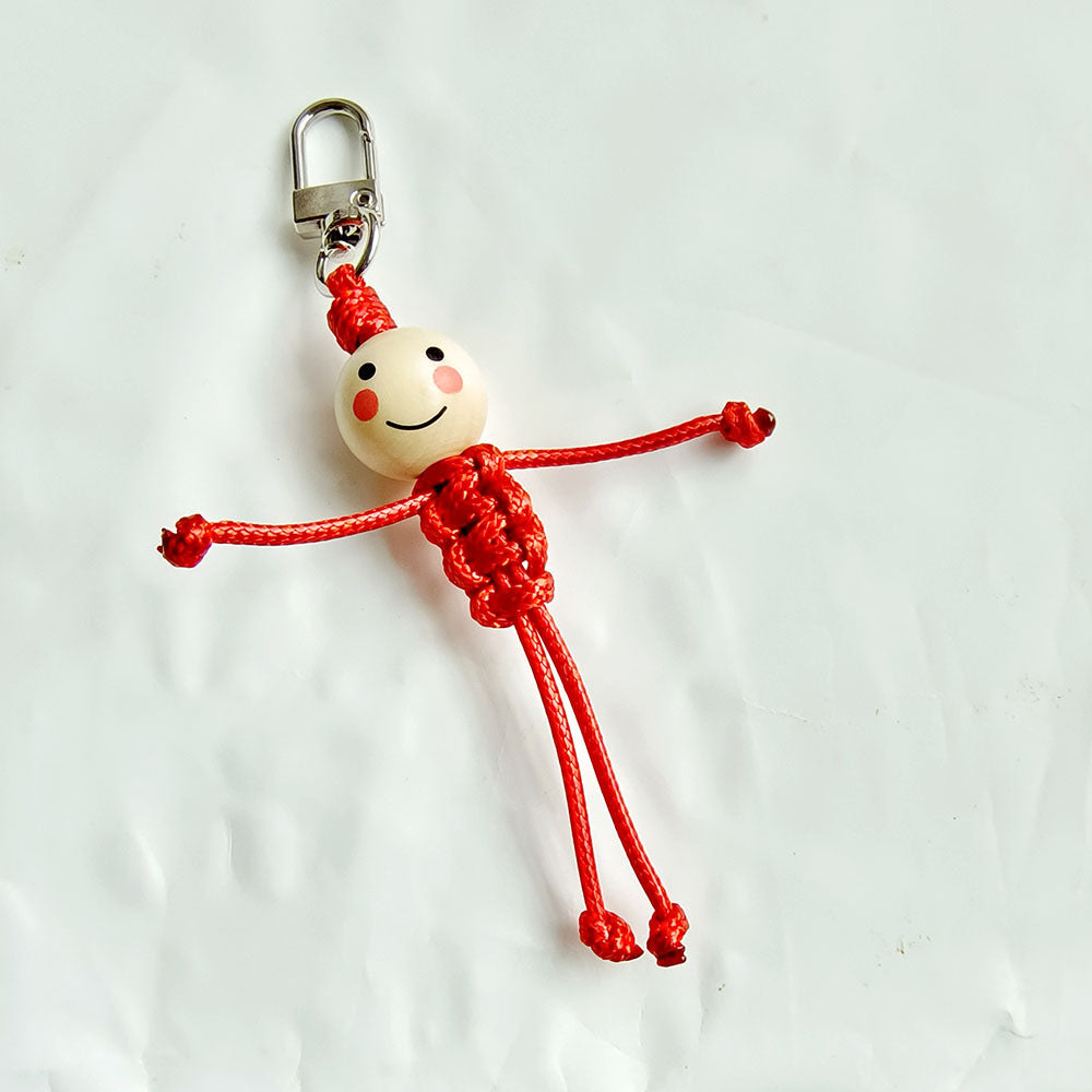 Wholesale Creative Hand-woven Stickman Keychain Wooden Beads Smiley Face School Bag Pendant ACC-KC-YCY007