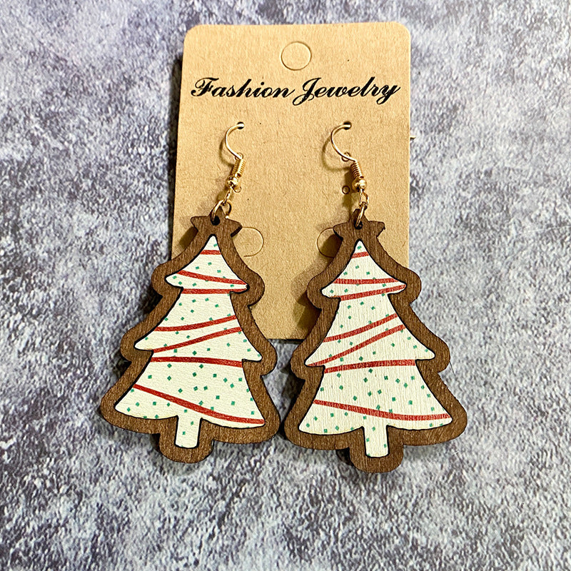Wholesale Christmas Black and Red Plaid Christmas Tree Wooden Earrings ACC-ES-XinChuan022