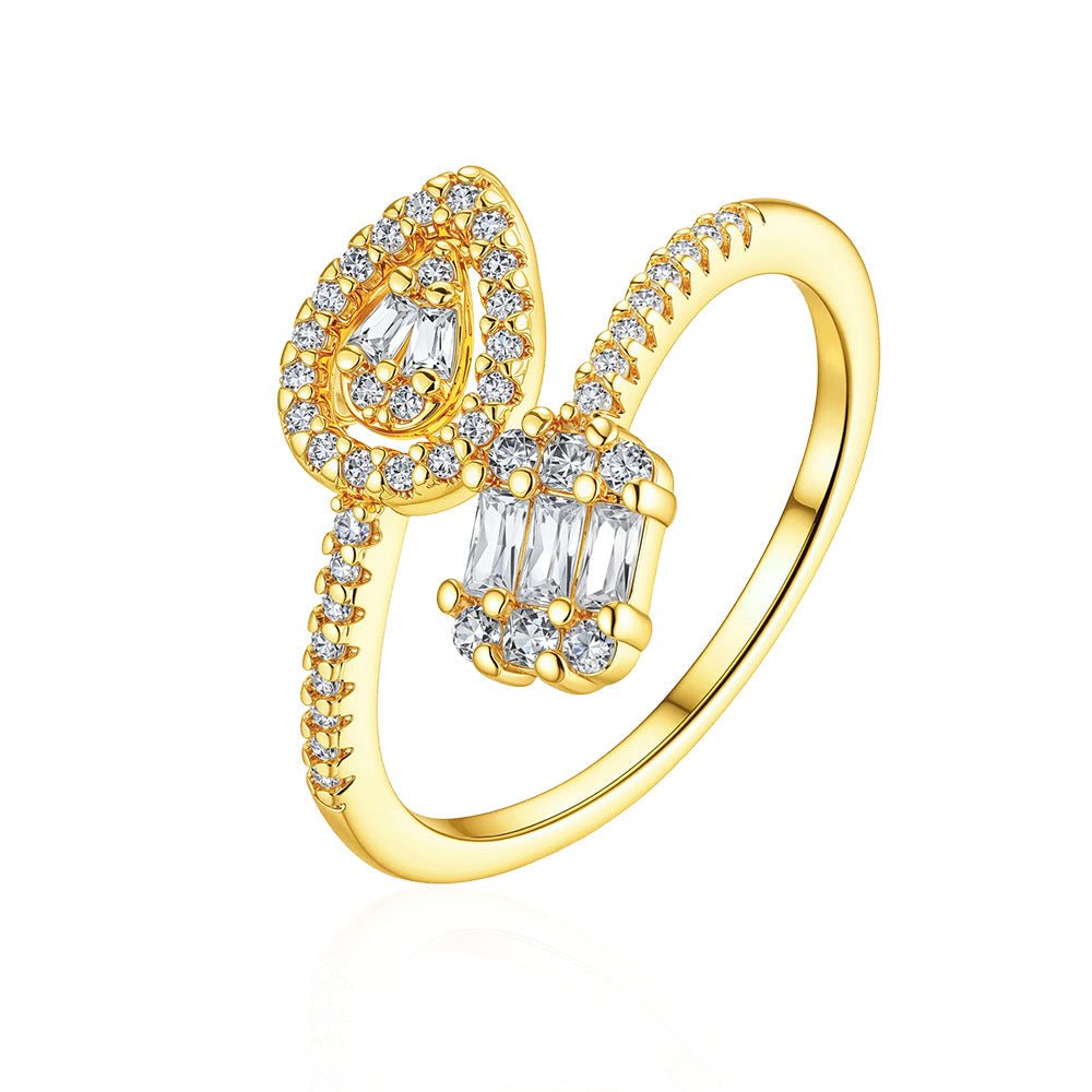 Wholesale Adjustable Drop Zircon Ring Gold Electroplated Stylish Fashion Jewelry For Everyday Wear And Boutique Resale