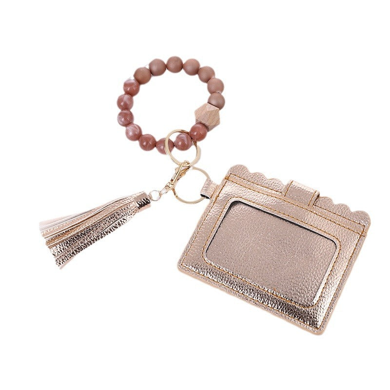 Wholesale Leopard Plaid Western Style Card Holder Silicone Beaded Wristlet Keychain ACC-KC-QiuXue011