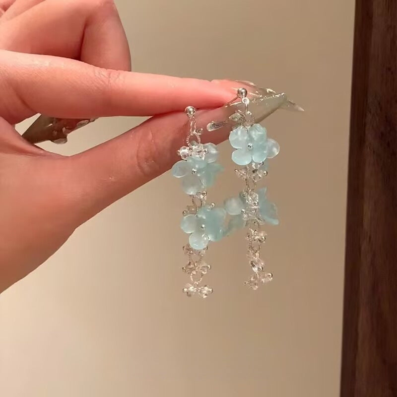 Wholesale  blue flower tassel earrings