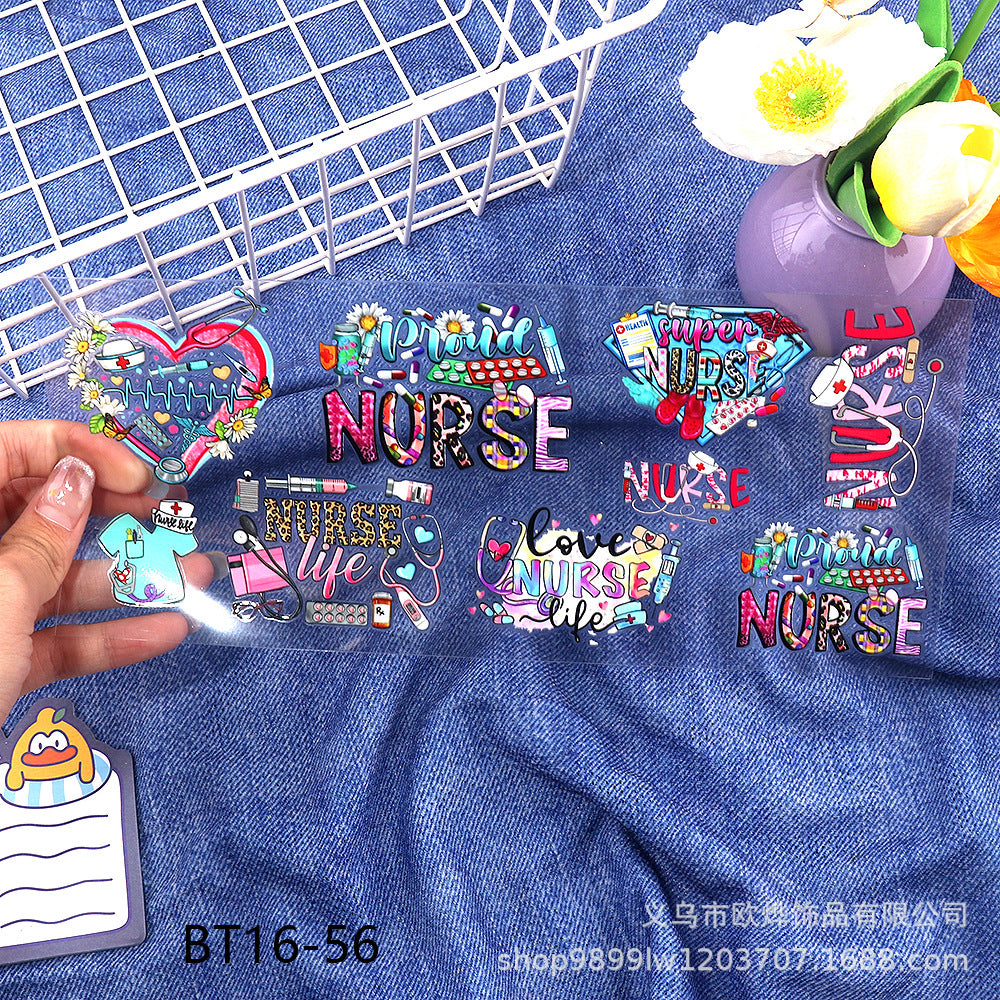 Wholesale Cartoon pencil medical UV transfer stickers crystal stickers tear film leave word crystal stickers 16oz glass stickers