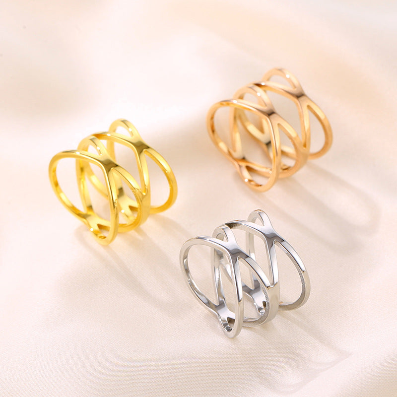 Wholesale Titanium Steel Cross Grid Lines Women's Rings ACC-RS-JinJ002