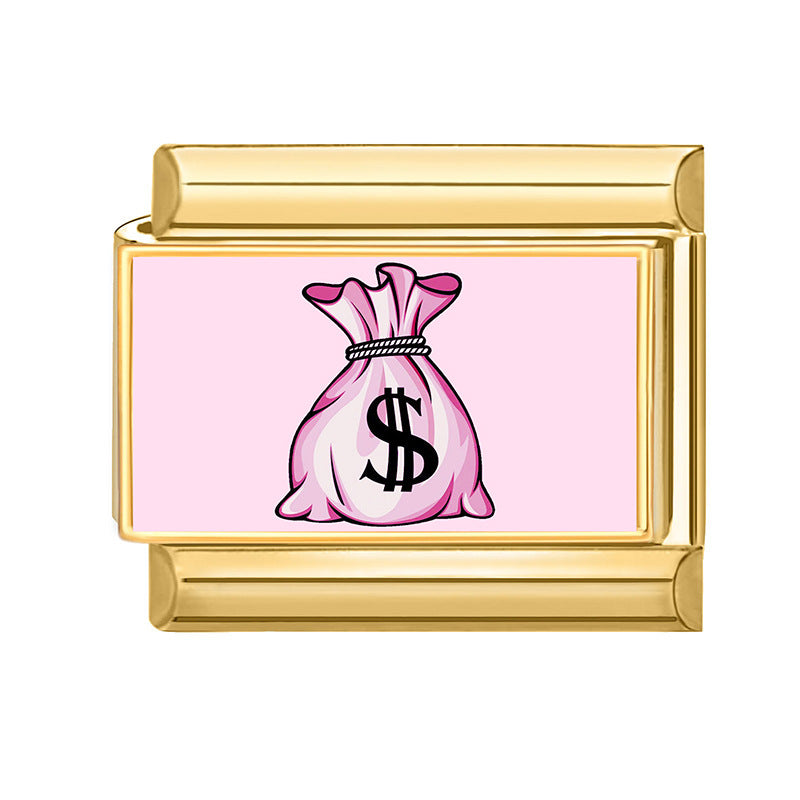 Wholesale Gold Plated Stainless Steel DIY Italian Modular Bracelet Charms Pink Cute Fashion Jewelry Accessory For Boutique Resale