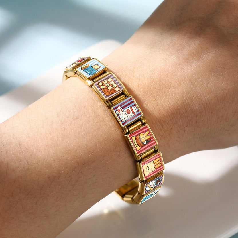 Wholesale Stainless Steel Modular Bracelet Cute Breakfast Cartoon Design DIY Detachable Fashion Accessory For Everyday Wear