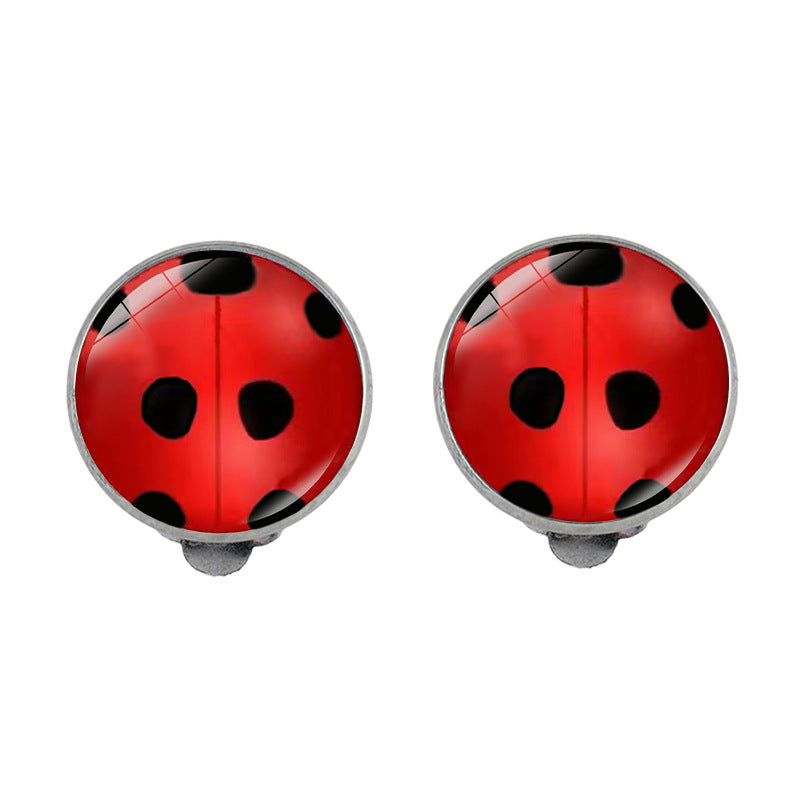 Wholesale Round Polka Dot Cartoon Anime Ladybug Bear Paw Print Alloy Ear Clip Earrings