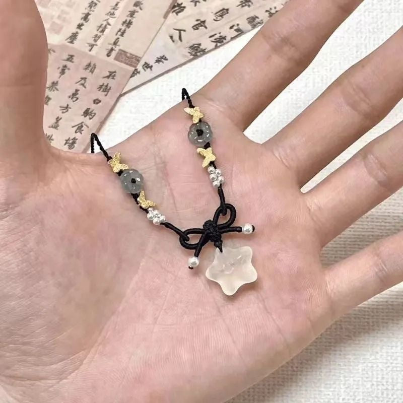 Wholesale  small stars green crystal colorful flowers woven necklace