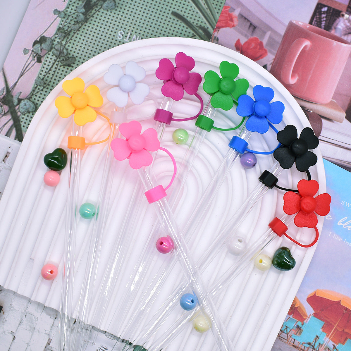 Wholesale  Random 100pcs flower 10mm PVC Soft Straw Tube Cap