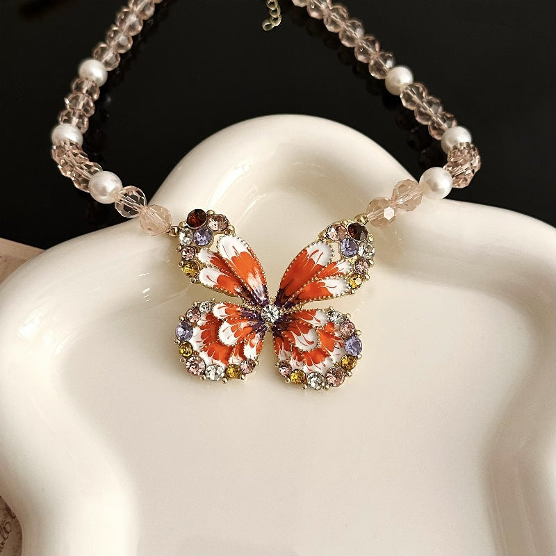 Wholesale  vintage butterfly beaded pearl earrings necklace