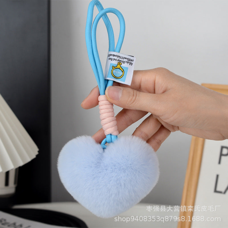 Wholesale Cute Real Rex Rabbit Hair Love Hand Rope wristlet keychain