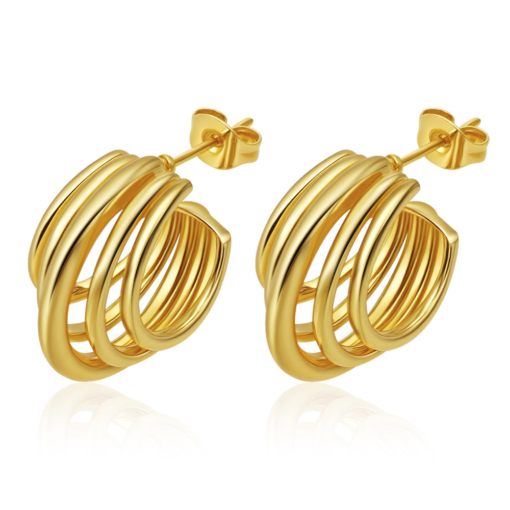 Wholesale Multi-Layered Titanium Steel Earrings European Retro Gold Electroplated for Women Boutique Resale