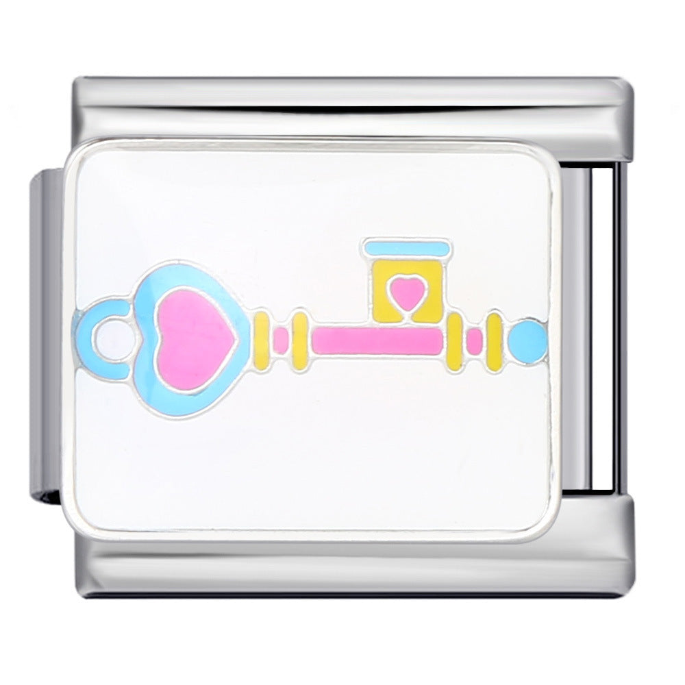 Wholesale  Italian moduleTitanium steel gold-plated oil drip welding pattern DIY  bracelet