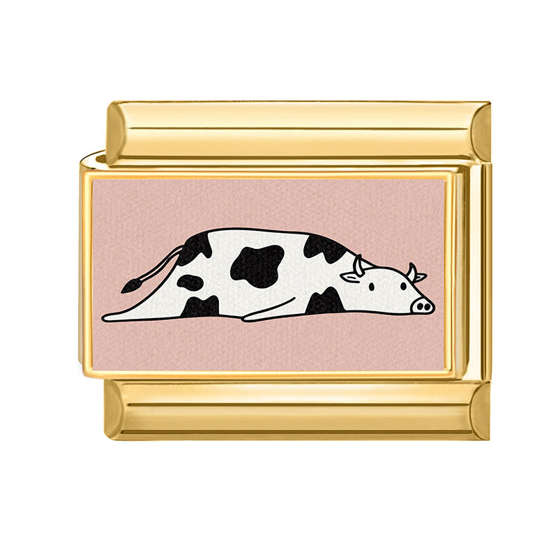 Wholesale Gold Plated Stainless Steel DIY Italian Modular Bracelet Charms Pink Cute Fashion Jewelry Accessory For Boutique Resale
