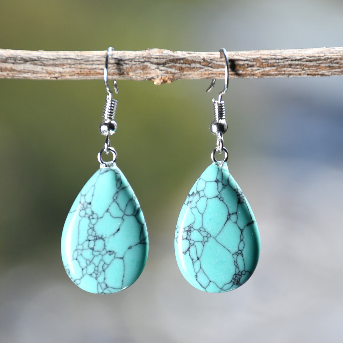 Wholesale Antique Water Drop Natural Stone Earrings - Pink Crystal and Green Aventurine Everyday Jewelry
