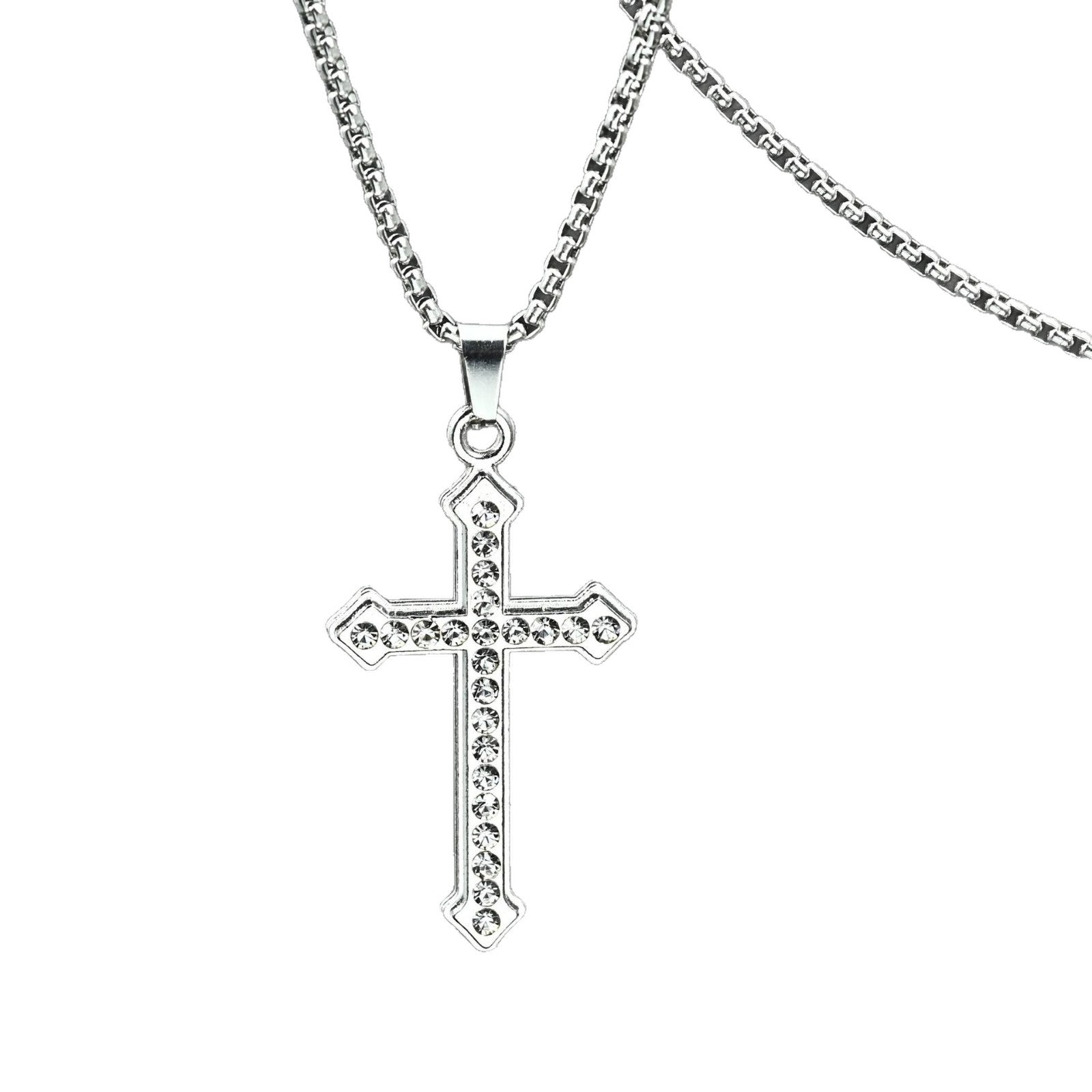 Wholesale Stylish Hip Hop Silver Full Diamond Cross Necklace For Street Fashion Jewelry Accessory Gift