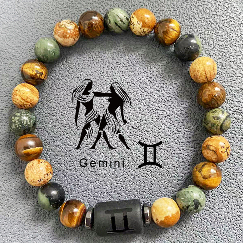 Wholesale 2pcs Zodiac Obsidian Natural Tiger Eye Stone Men's Beaded Bracelets ACC-BT-Xinc001